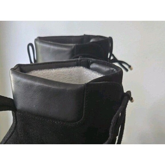 Good American Scandal Lace Up Stilleto Booties Suede Leather Trim Black 7.5 New - Picture 3 of 11